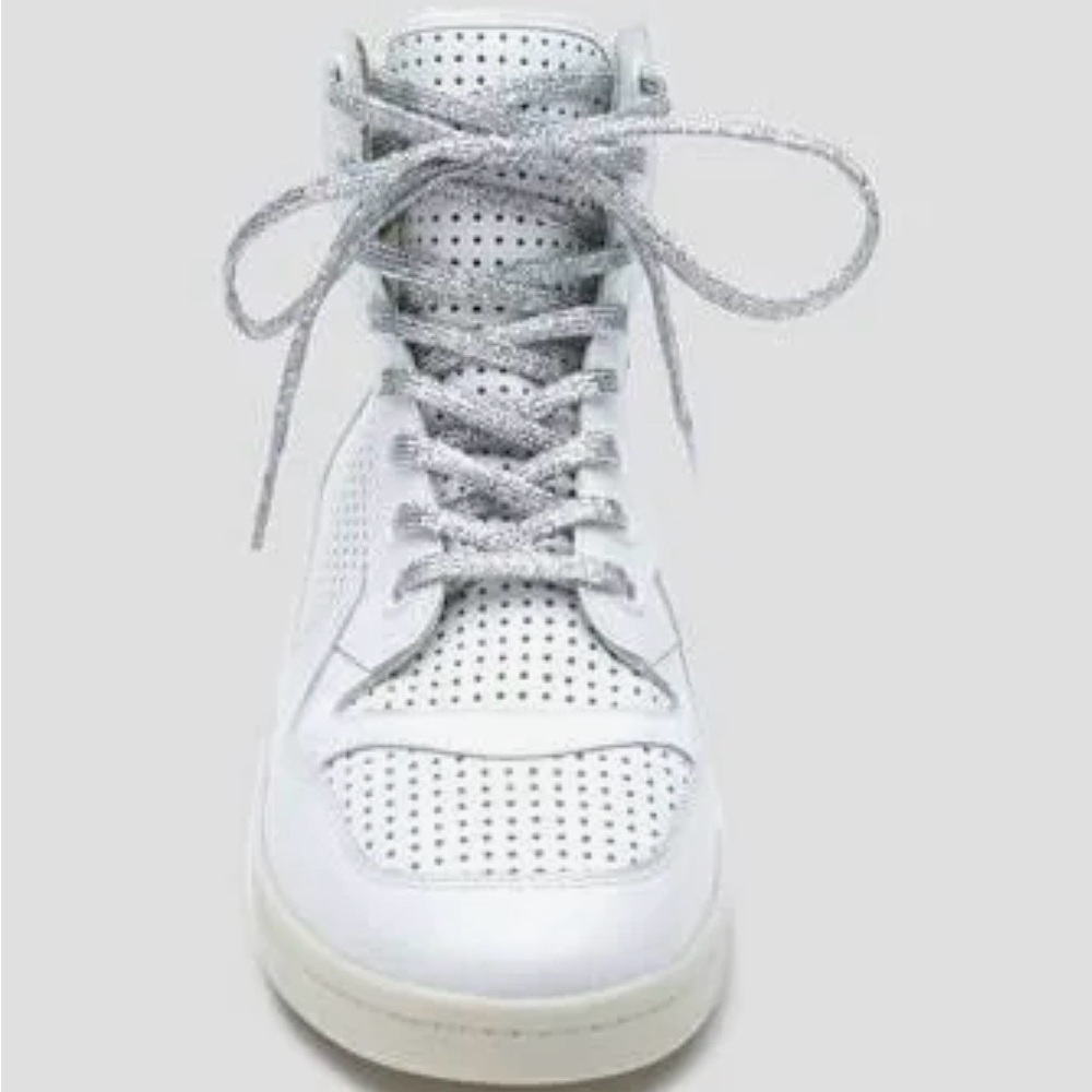 Perforated Designer White High-Top Sneaker with Gray Laces